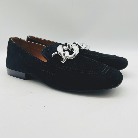Donald J. Pliner Shoes - Donald Pliner Shoes Womens 7.5 Black Suede Loafer Chain Casual Chunky Bristol